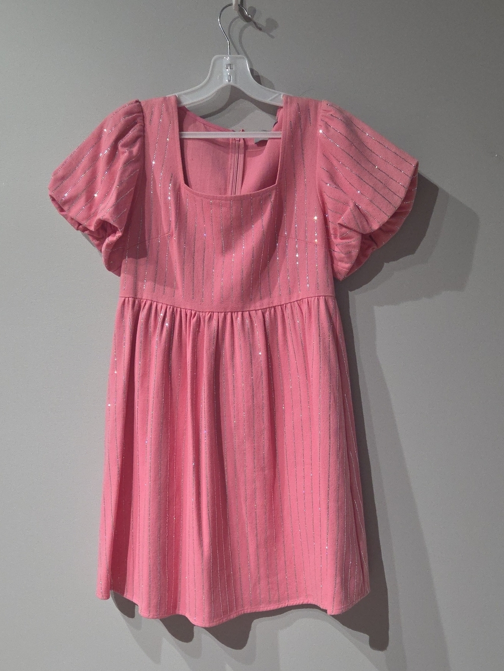 Girls' Sparkle Pink Puff-Sleeve Casual Dress